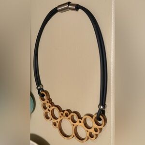 Laser Cut Wood And Steel Geometric Necklace